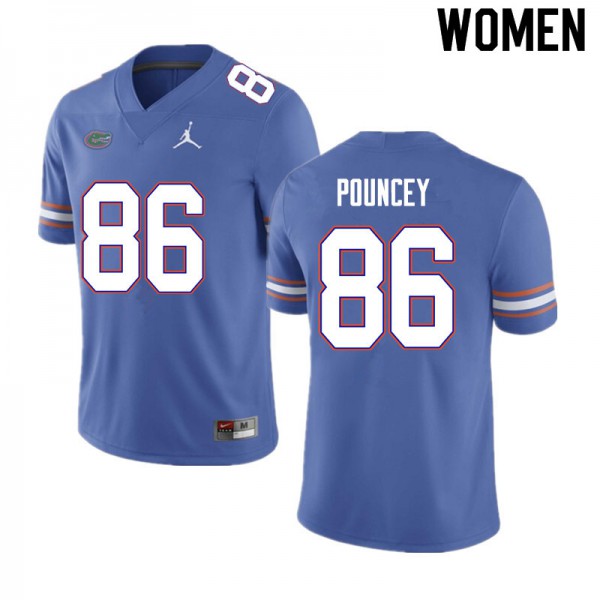 Women #86 Jordan Pouncey Florida Gators College Football Jersey Blue